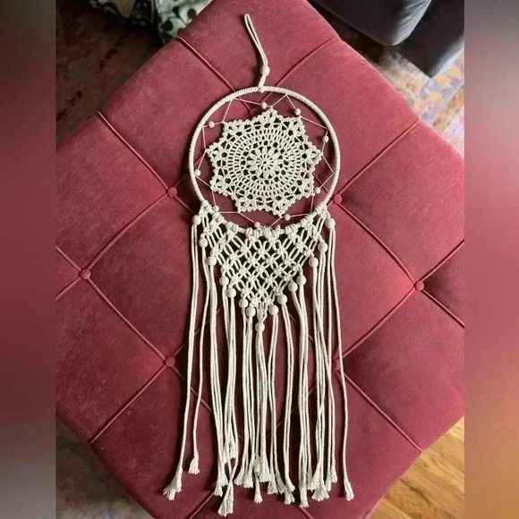 Macrame dreamcatcher with beads Natural cream color 32" Crochet Boho Hippie - Picture 9 of 10